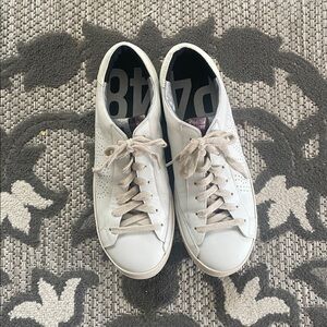P448 White Leather Sneakers Gold Shiny Under Lace Look White/White Sz EU 43